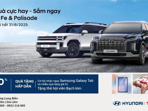 SĂN QUÀ CỰC HAY: HYUNDAI SANTA FE VÀ PALISADE ƯU ĐÃI MIỄN PHÍ TRƯỚC BẠ ĐẾN 100% ĐẾN HẾT T8/2025!